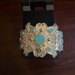 Mexican Alpaca Silver Turquoise Cuff Bracelet